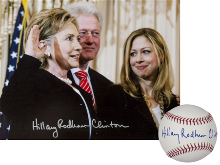 Hillary Rodham Clinton Autographed 11x14 Photo and Baseball (JSA)